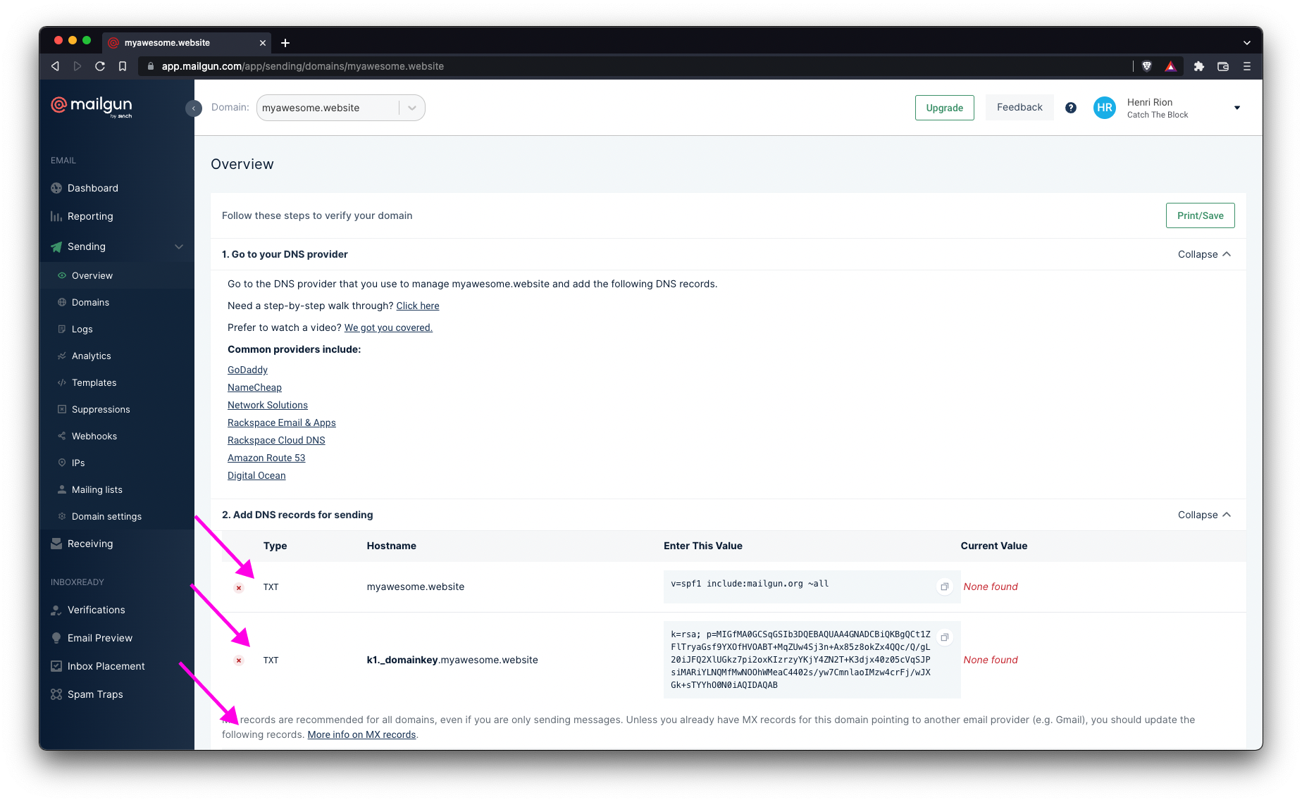 Mailgun - Step 3: add and update DNS records