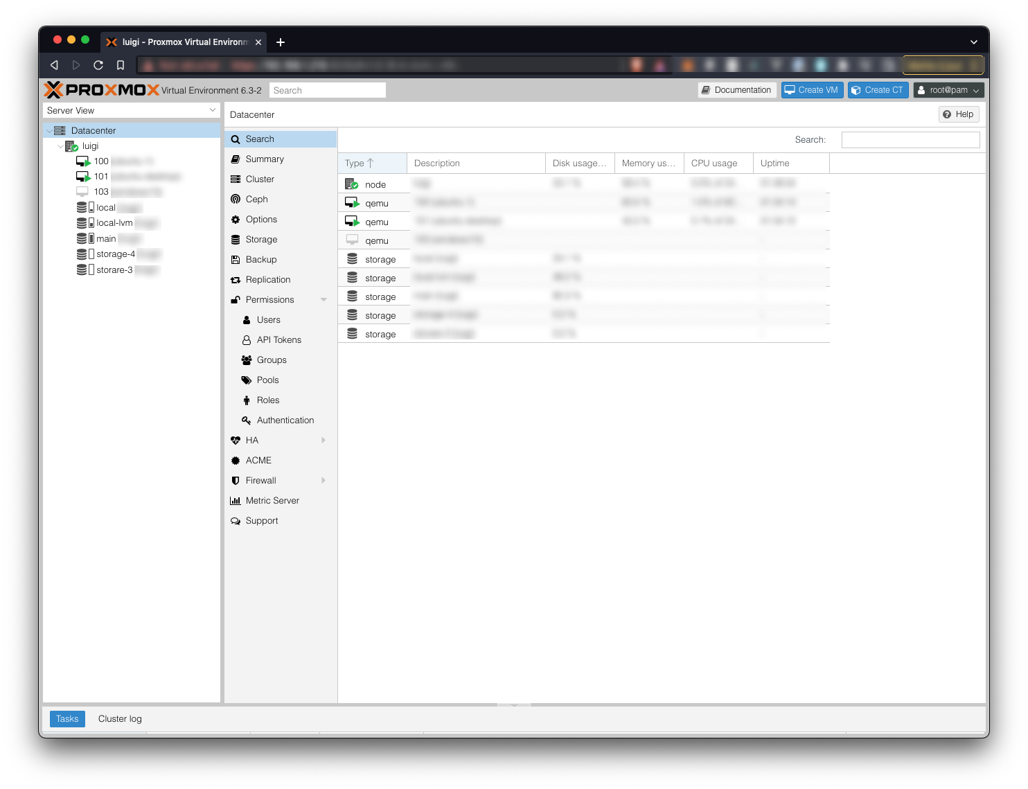 Proxmox - Step 1: main dashboard